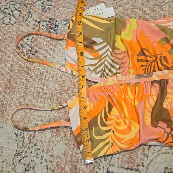 Sanctuary Tropical Print Lined Shirred Front One Piece Swimsuit Size M - Picture 9 of 11